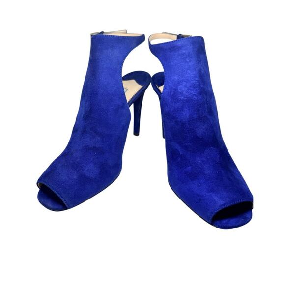 PRADA NAVY BLUE SUEDE MULE ANKLE CLOSURE HIGH HEEL SHOES 37 7 - Picture 2 of 11